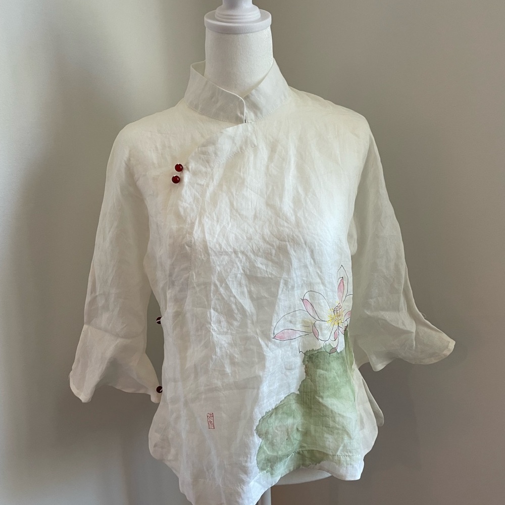 Sheer linen Chinese style top